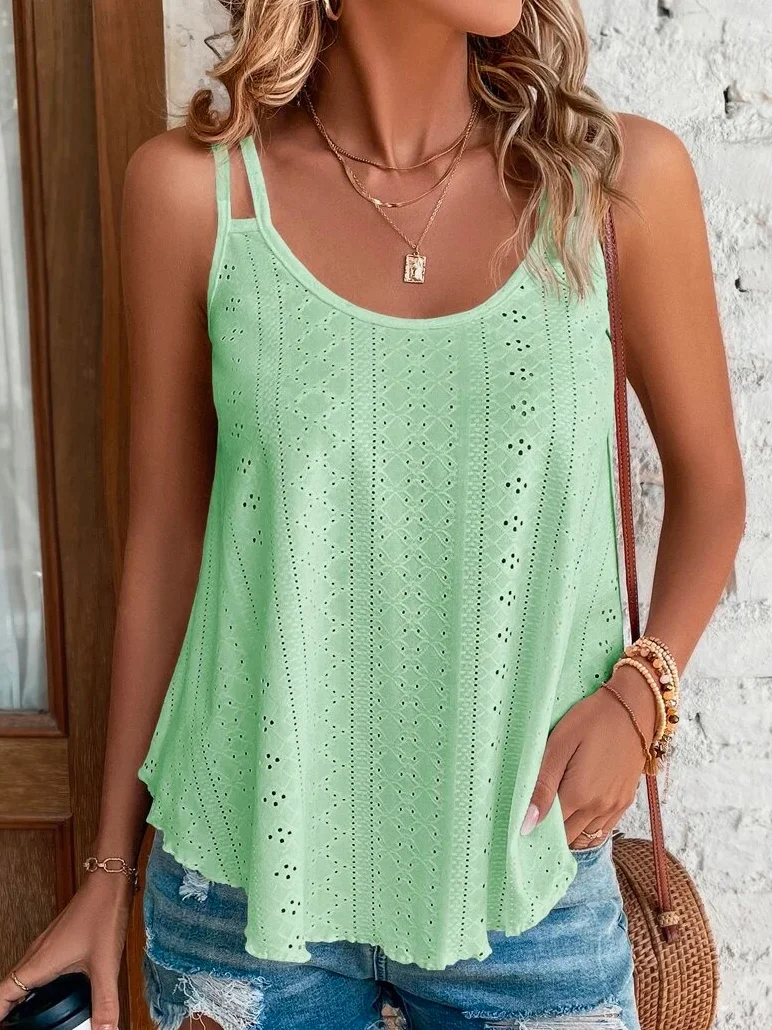 Plain Solid Eyelet Embroidery Cami Casual Cami | justfashionnow