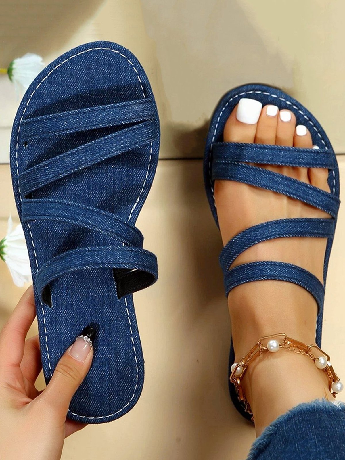 Denim Blue Straps Comfy Slide Sandals