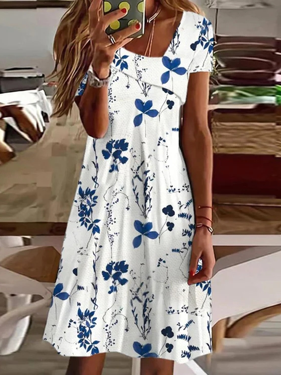 Floral Loose Asymmetrical Casual Dress