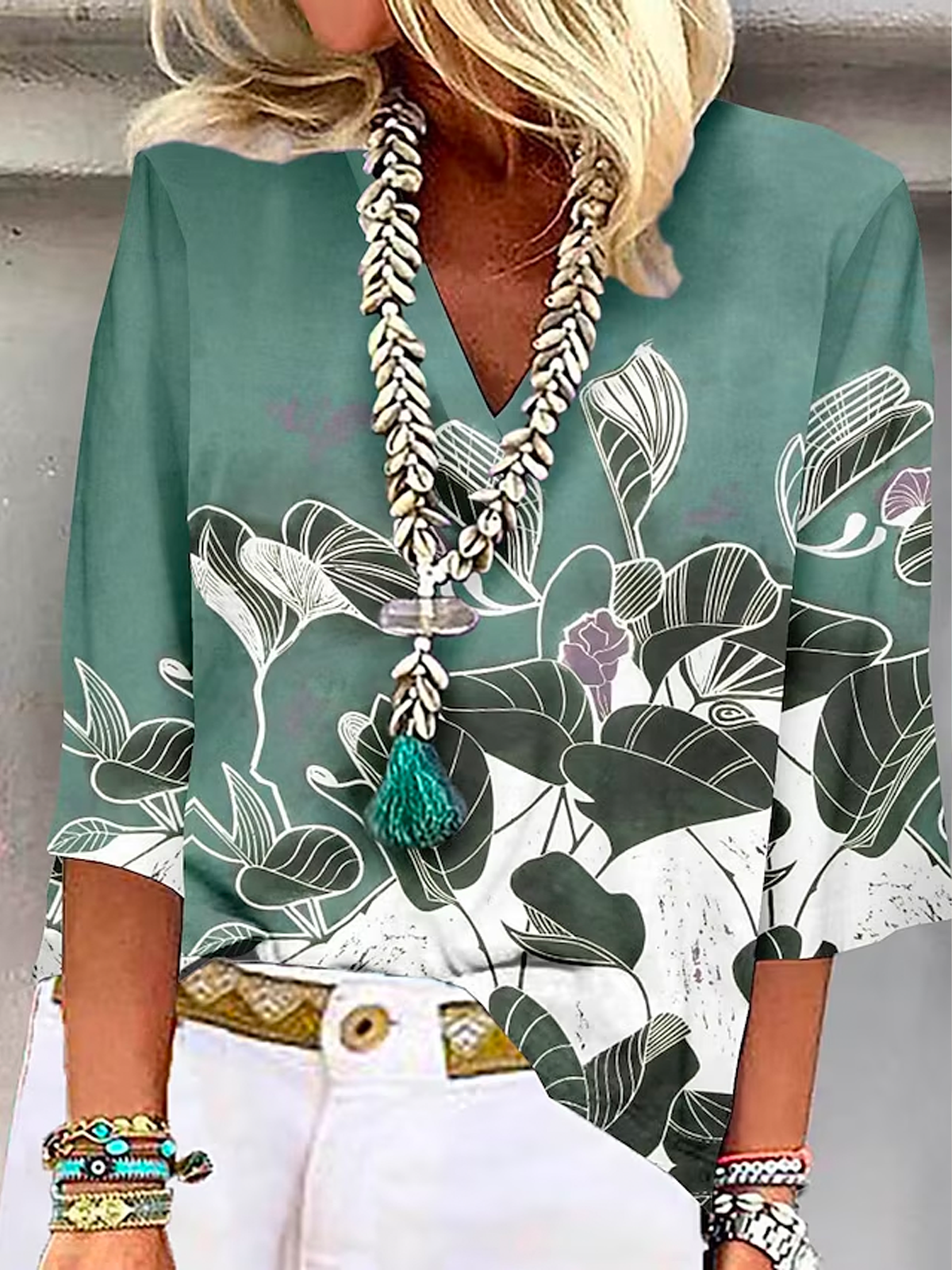 Floral Casual V Neck Blouse