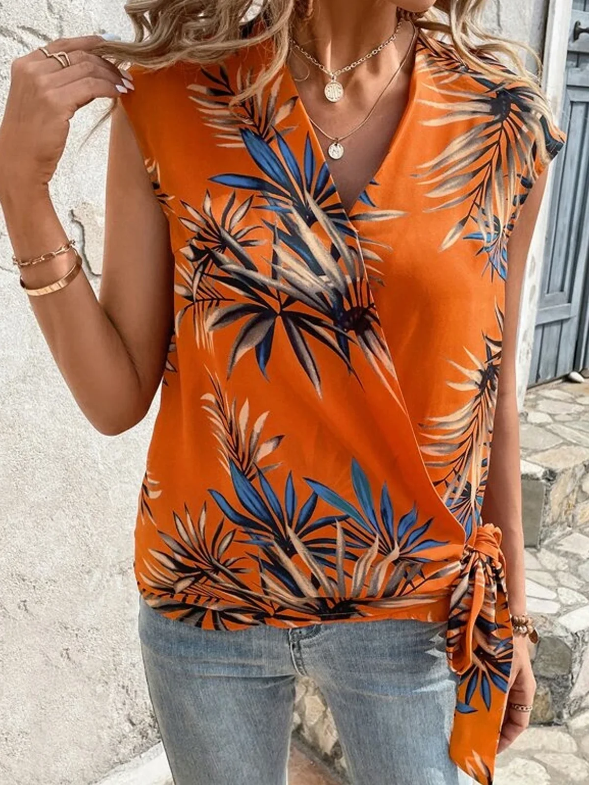 V Neck Loose Floral Casual Tank Top