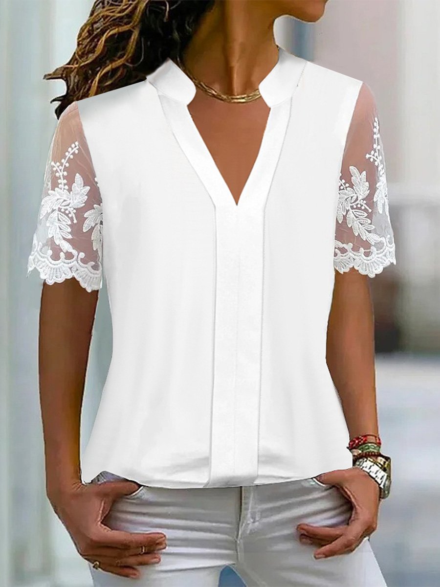 V Neck Plain Casual Loose Blouse