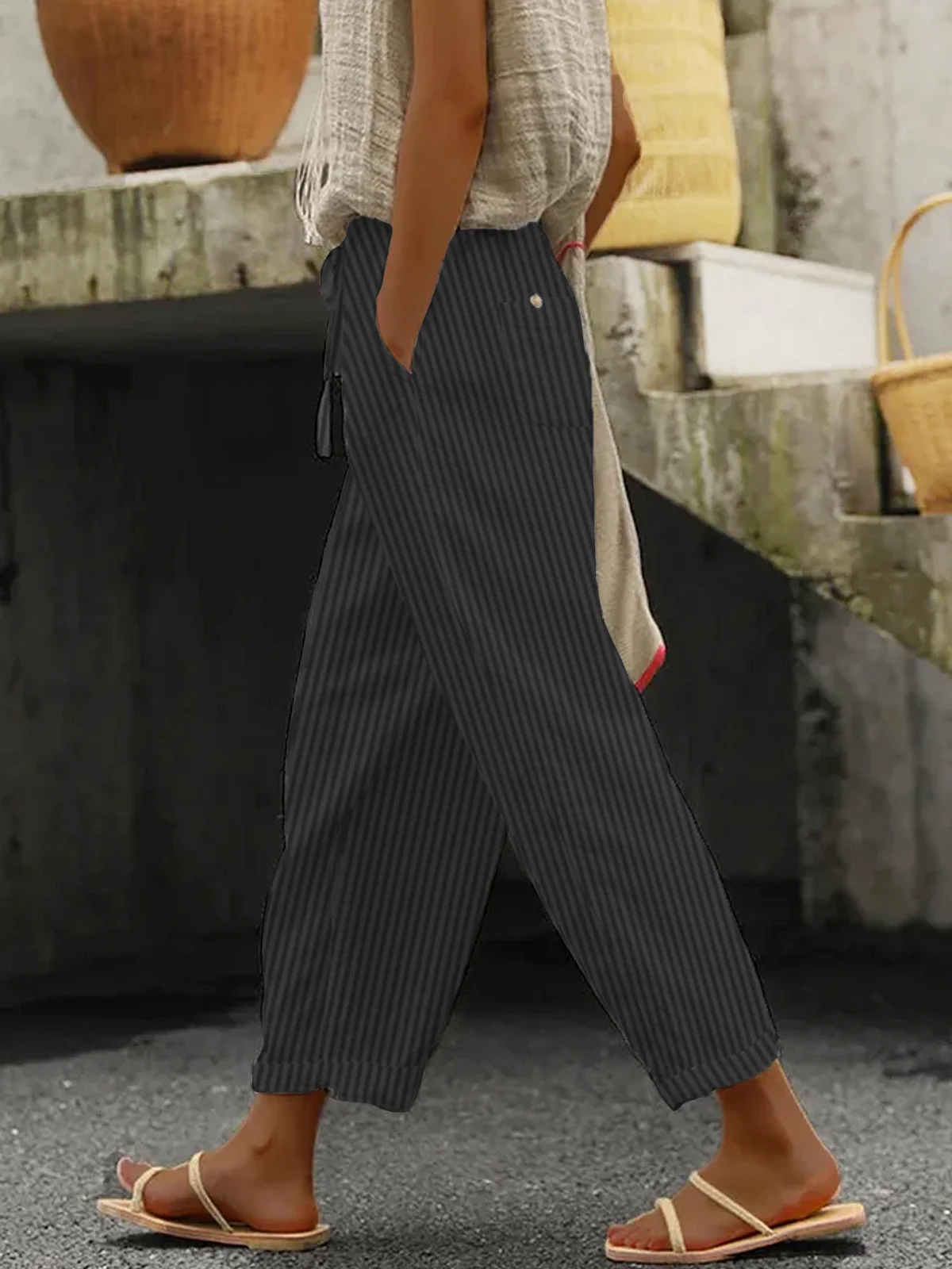 JFN Relaxed Loose Polyester Stripe Pants