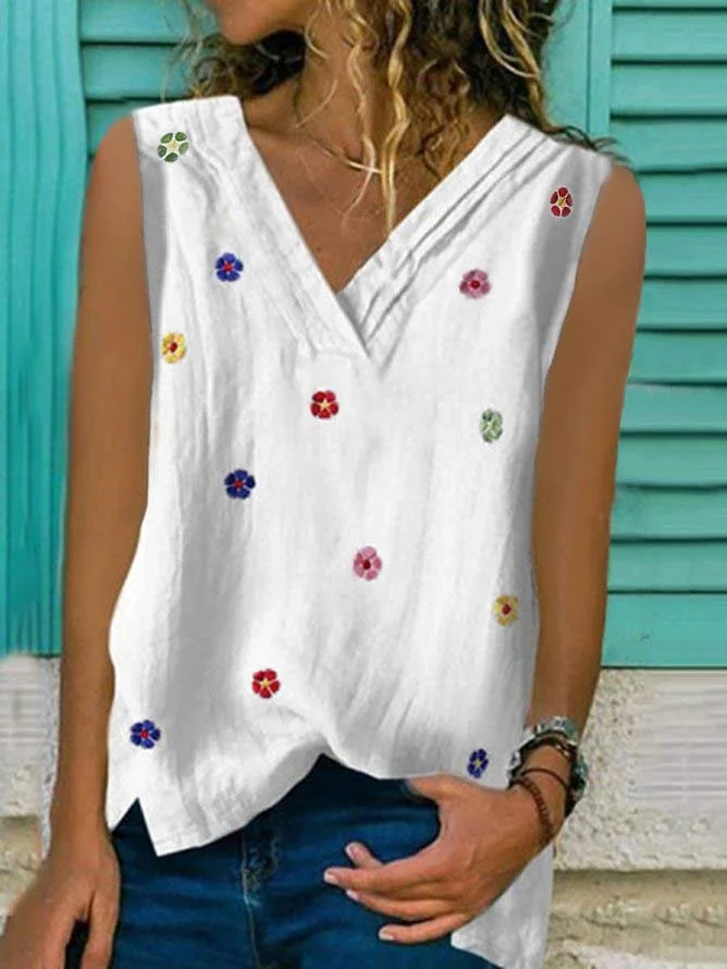 JFN Printed V Neck Cotton Casual Tops