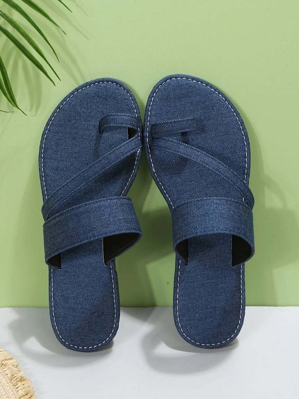 Casual Denim Shoes Toe Ring Slide Jean Sandals Jean Slippers