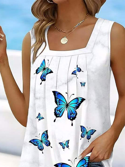 Butterfly Loose Square Neck Casual Tank Top