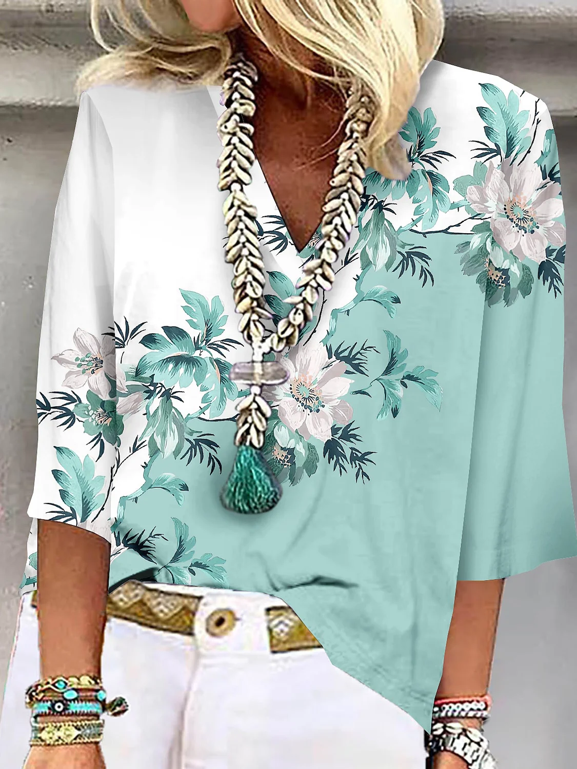 Loose Floral V Neck Casual Shirt | justfashionnow