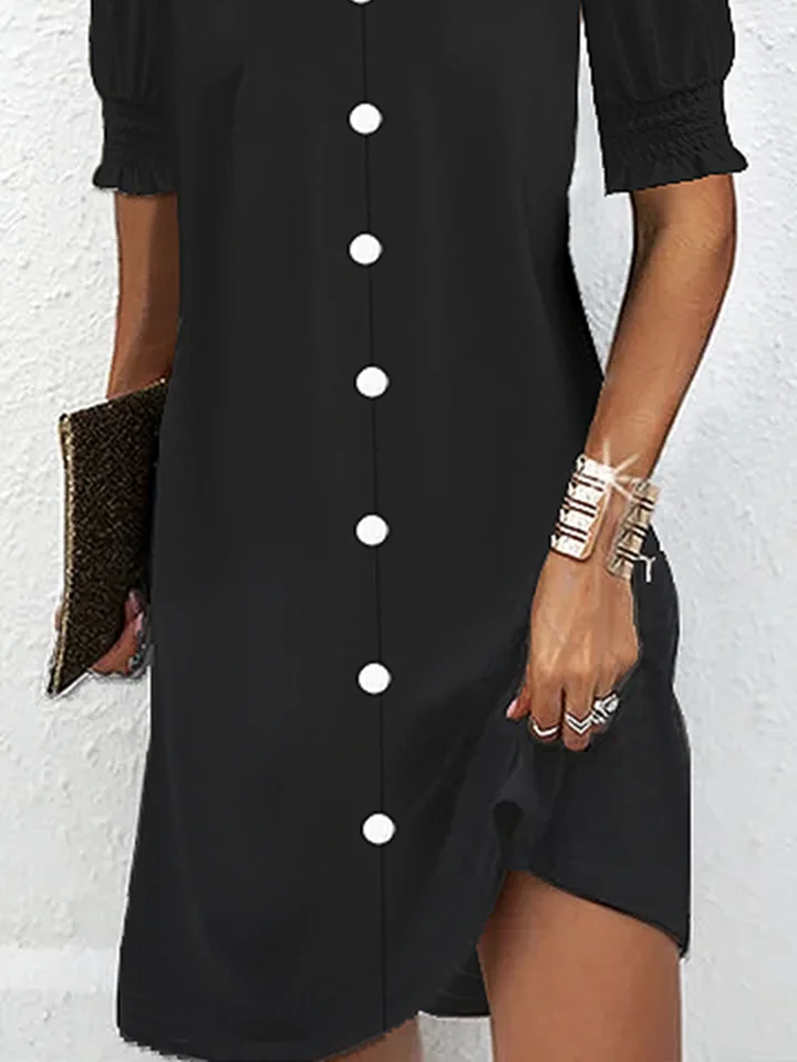 Buckle Loose V Neck Casual Dress