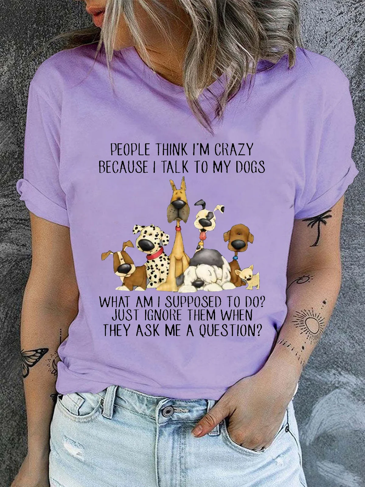 JFN Women's Cotton Dog Lover People think I’m Crazy Because I Talk To My Dogs Casual T-Shirt