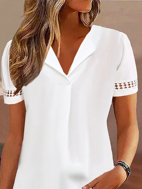 Lace Shirt Collar Simple Plain Blouse