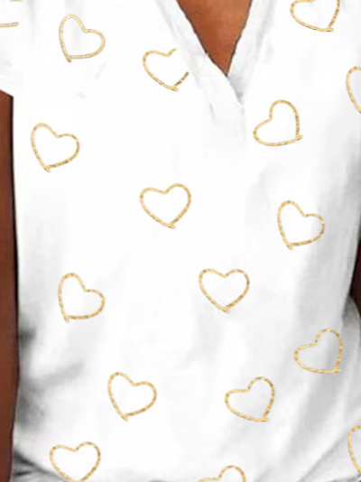 V Neck Vacation Heart/Cordate Loose T-Shirt