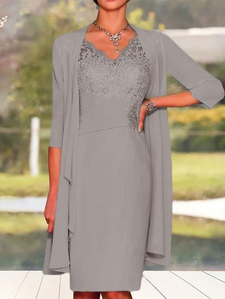 Charming Two Pieces Lace Mother of the Bride Groom Wedding Guest Formal Dress With Cardigan