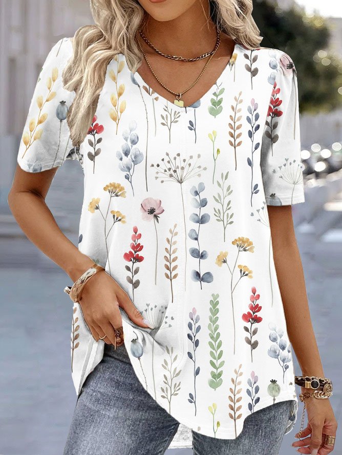 V Neck Casual Loose Floral Shirt | justfashionnow
