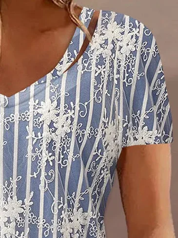 Casual Loose V Neck Lace Blouse