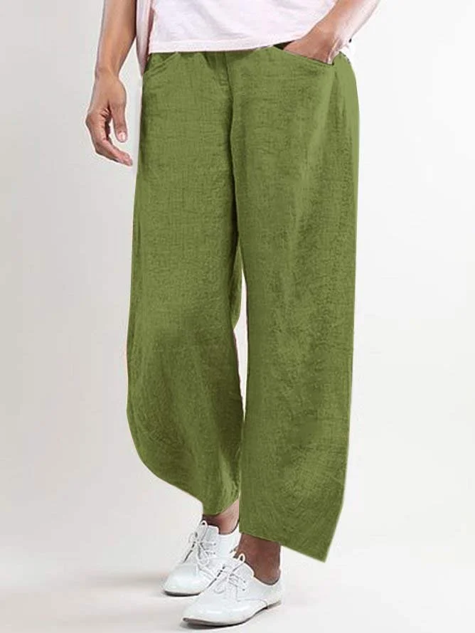 JFN Women Casual Wide Leg Shift Cotton-blend Pockets Solid Pants