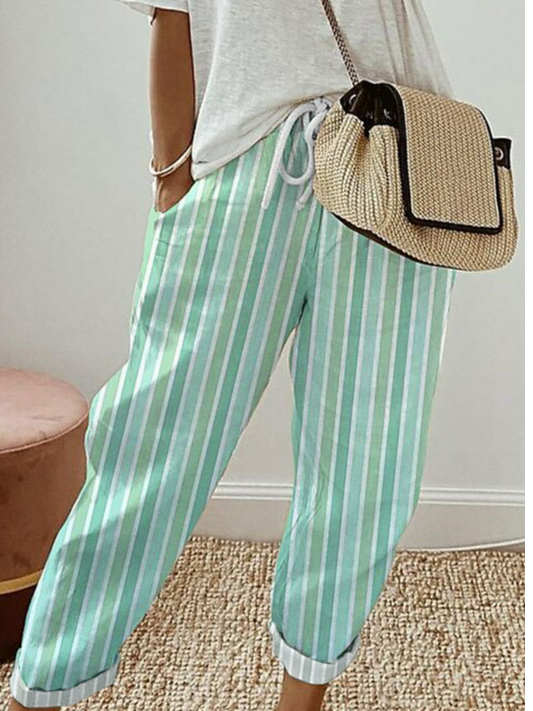 JFN Casual Loose Striped Cotton-blend Pants