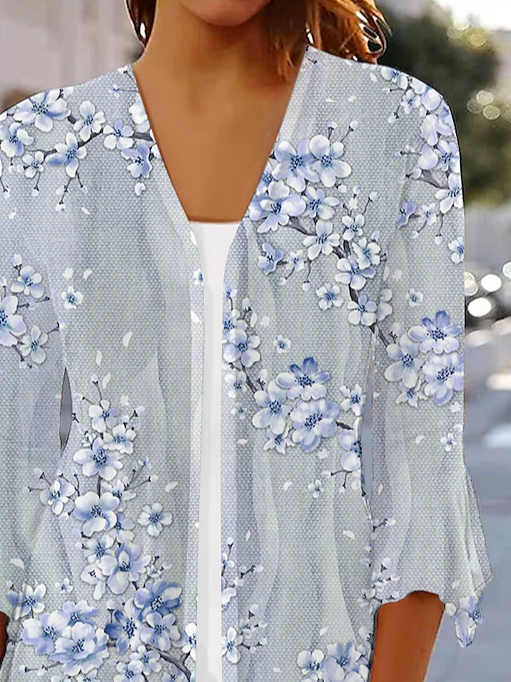 Floral Cross Neck Casual Kimono