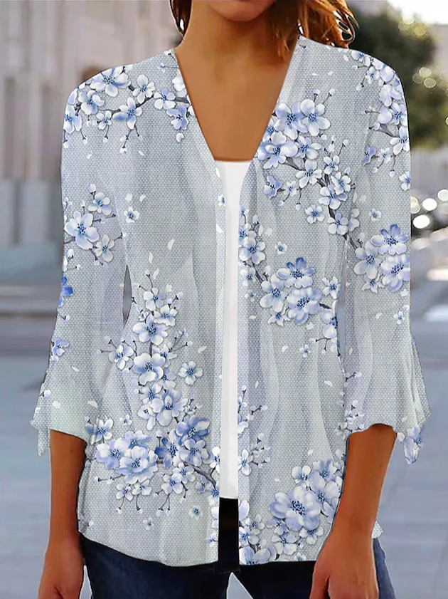 Floral Cross Neck Casual Kimono