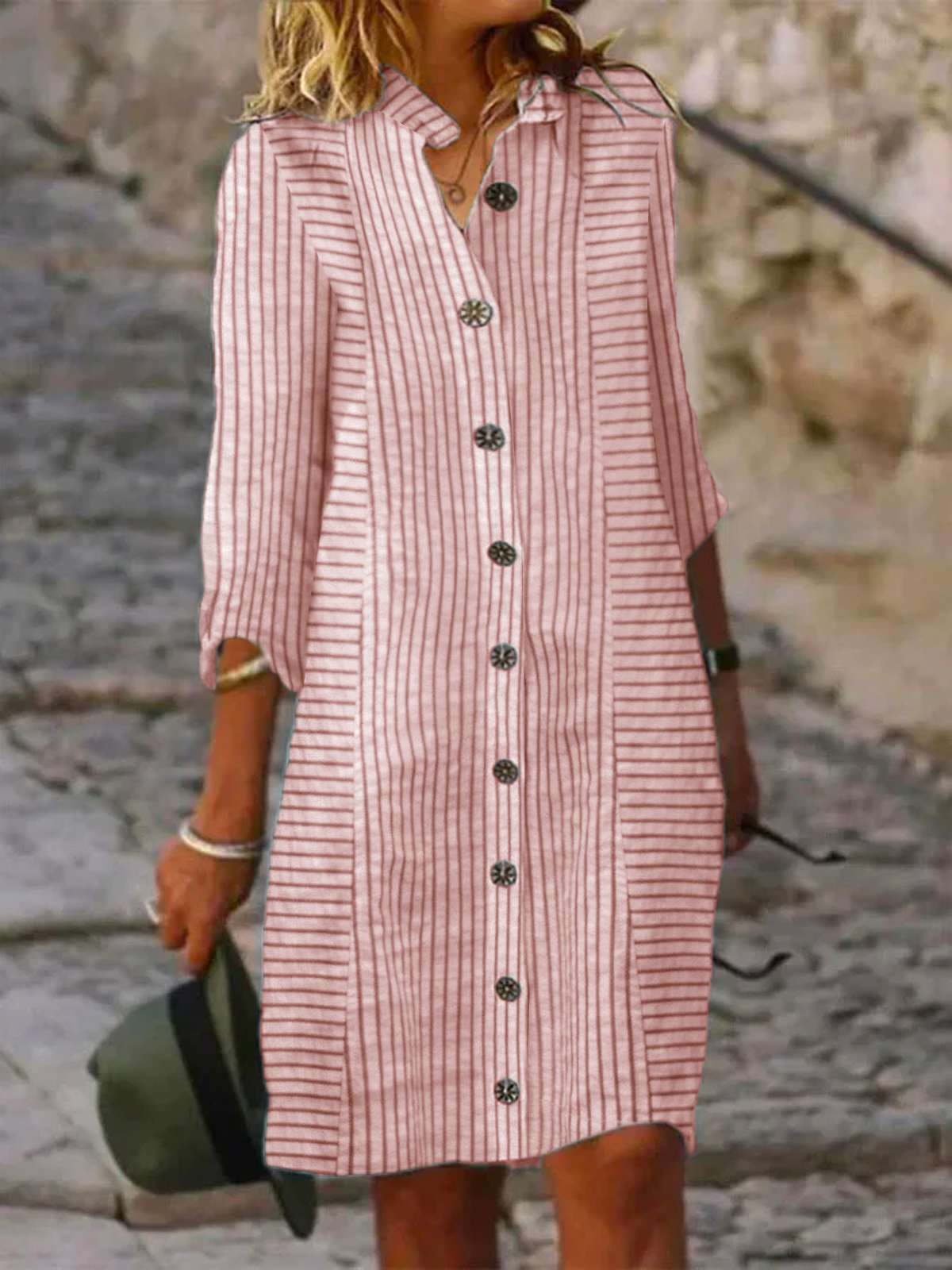 JFN Loose Casual Striped Shirt Dress