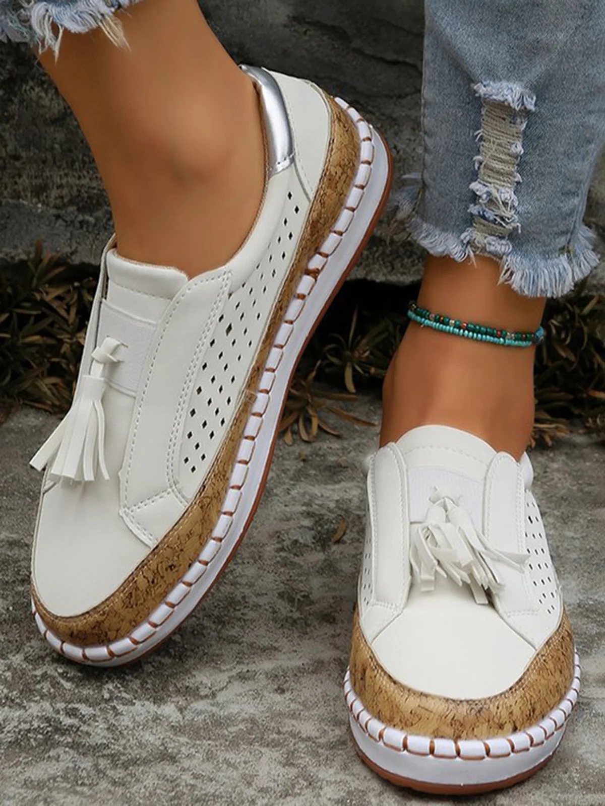 JFN  Slide Flat Heel Hollow-Out Round Toe Casual Women Breathable Sneakers