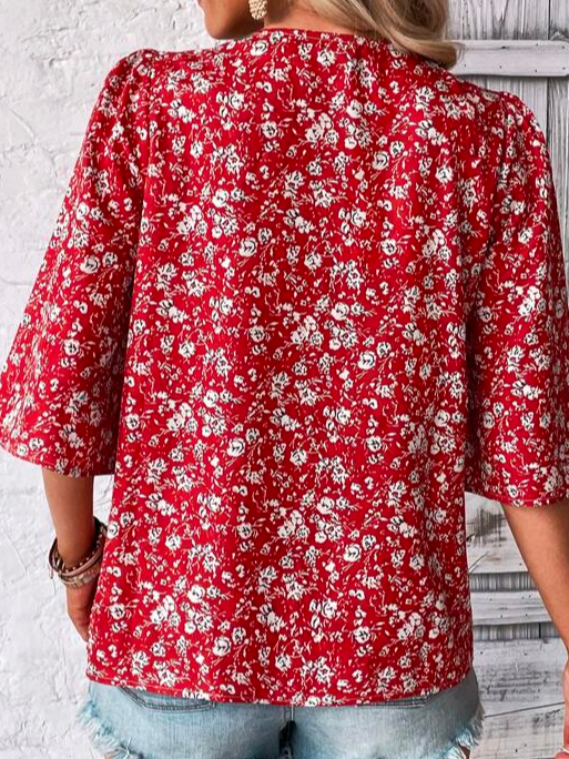 V Neck Loose Casual Floral Shirt