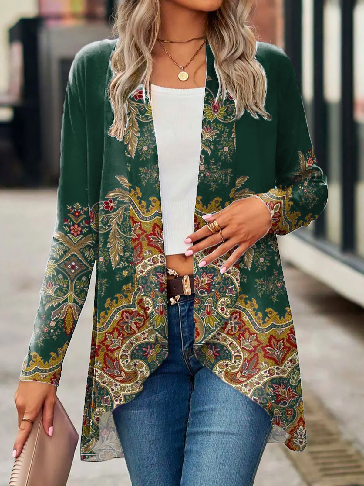 Casual Ethnic Print Kimono