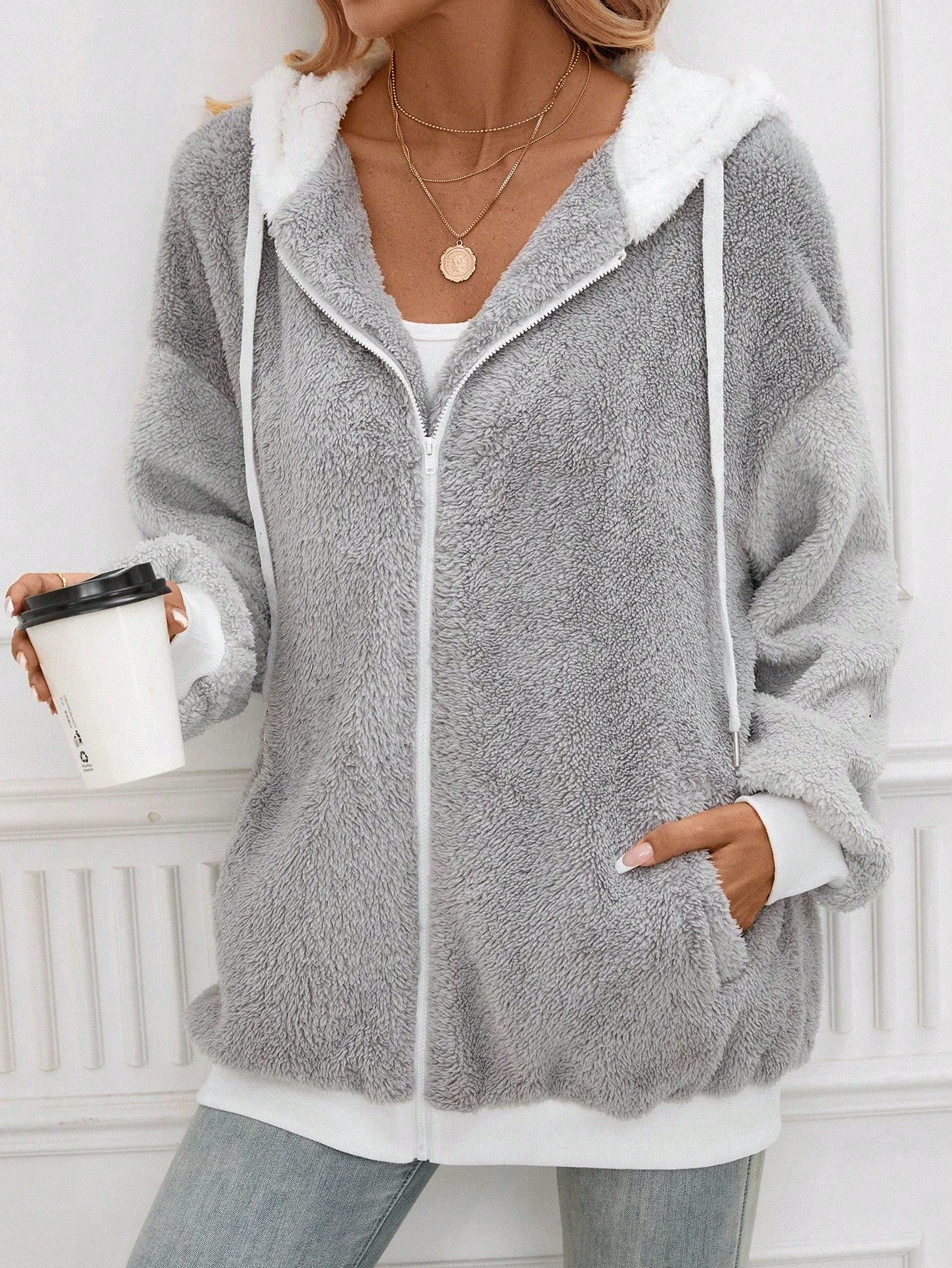 Fluff/Granular Fleece Fabric Casual Loose Teddy Jacket