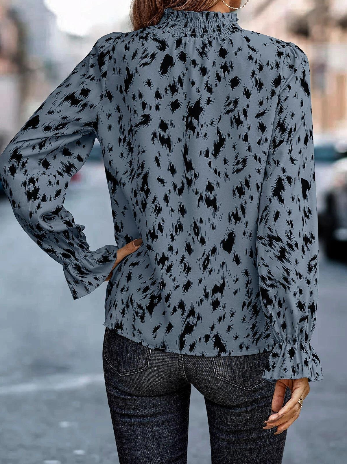 Women's Zebra Long Sleeve Blouse_ Spring/Fall Peplum Mock Neck Daily Casual Top
