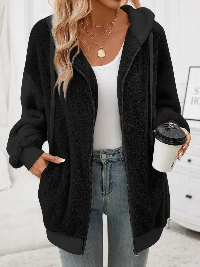 Fluff/Granular Fleece Fabric Casual Loose Teddy Jacket | justfashionnow