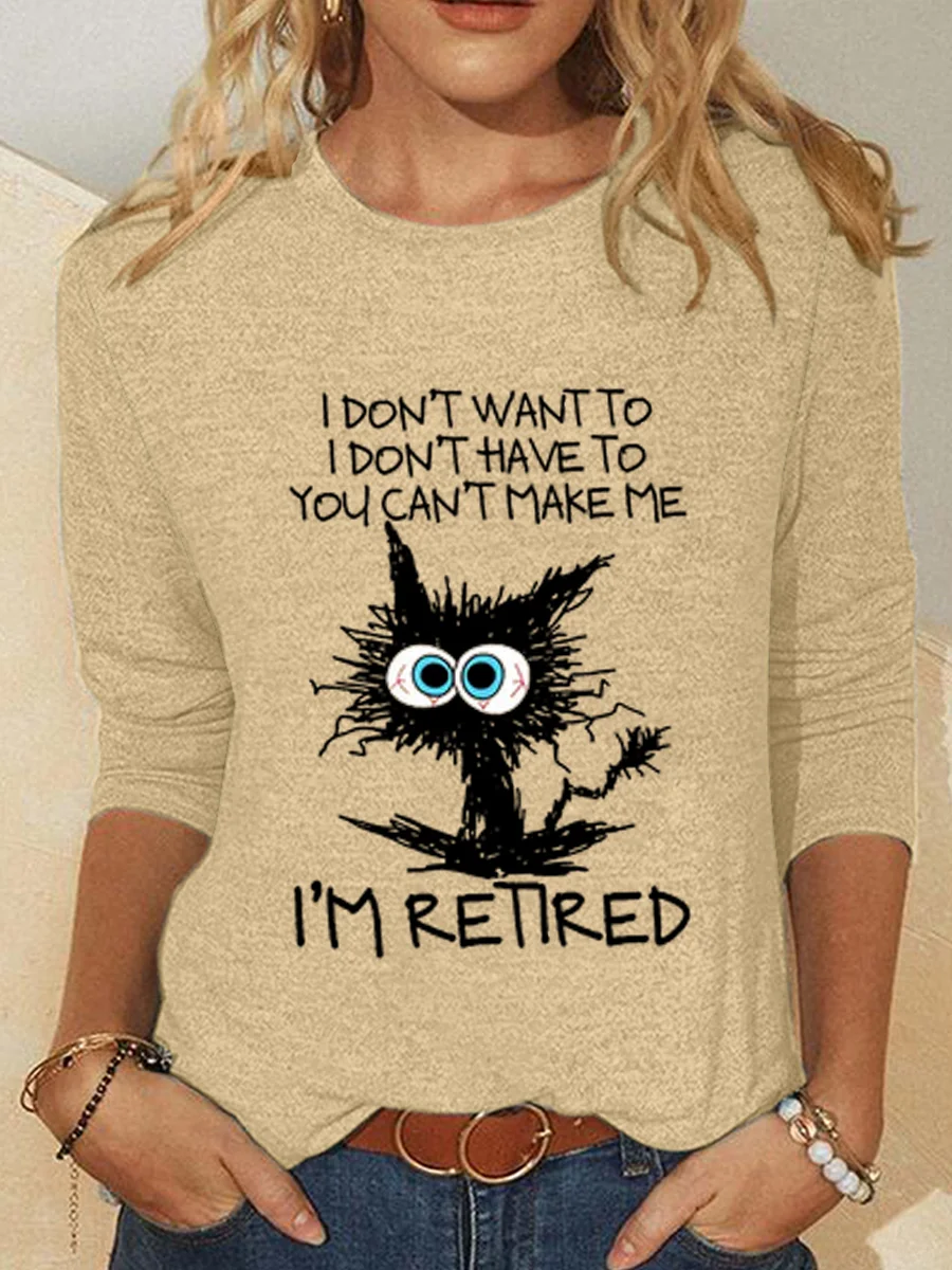 Women's Long Sleeve Blouse Spring/Fall Cat Crew Neck Daily Going Out Casual Top