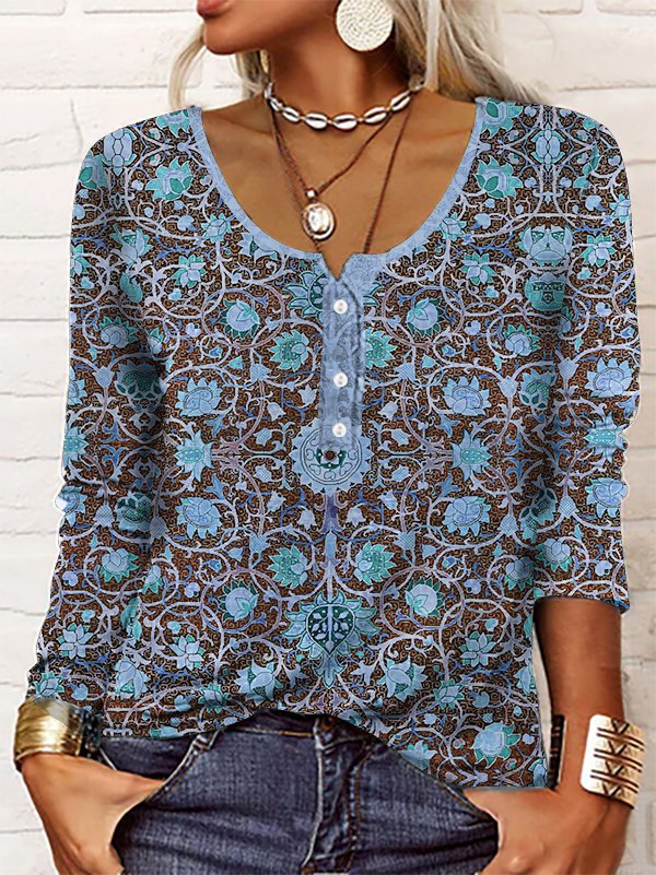 Ethnic Casual Crew Neck Knitted Blouse | justfashionnow