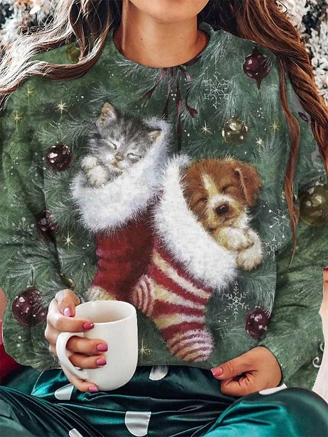 Women Christmas Lovely Animal Print Sweatshirt