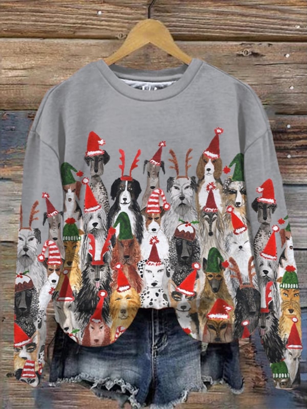Loose Casual Dog Christmas Crew Neck Sweatshirt justfashionnow