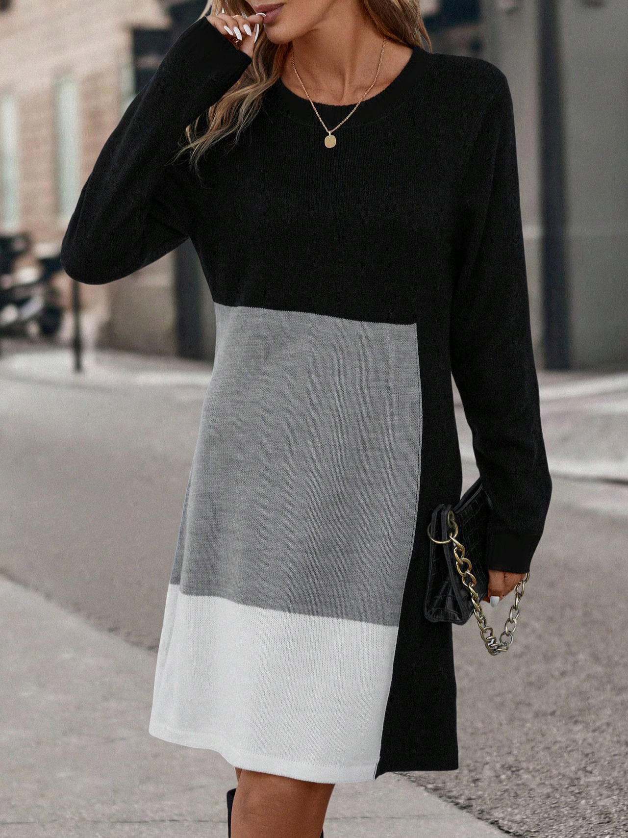 Versatile Color block Midi Sweatshirt Dress