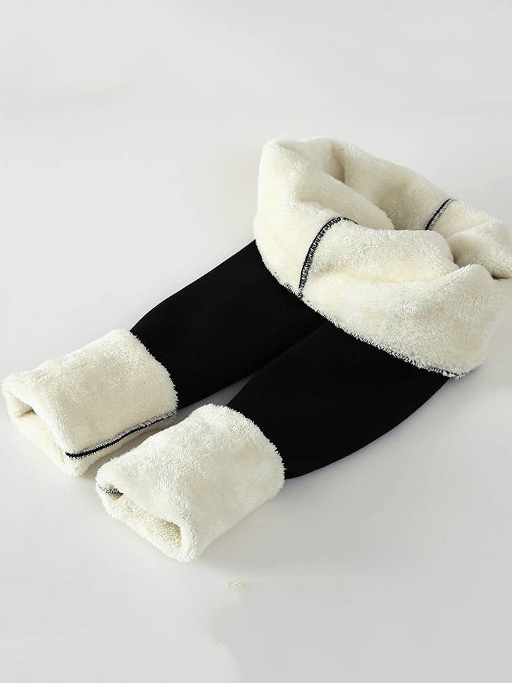 Plain Knitted Casual Fleece Leggings