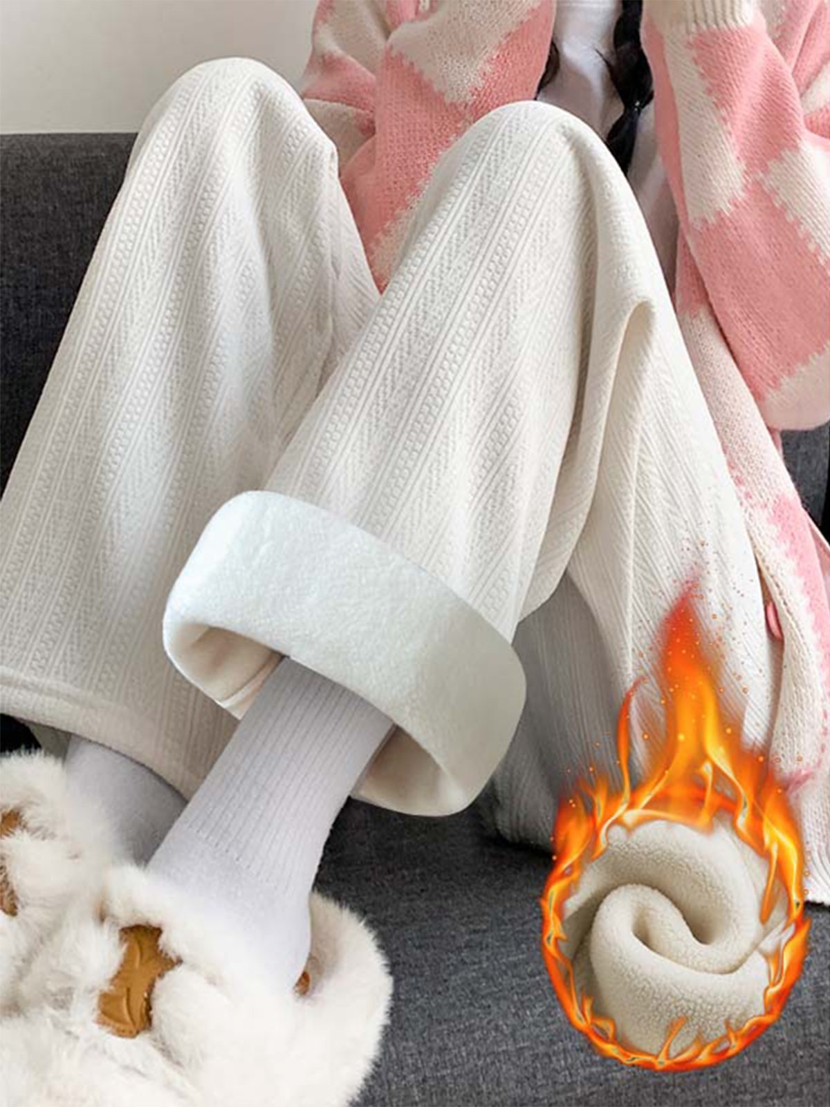 Casual Loose Fluff/Granular Fleece Fabric Plain Pants justfashionnow