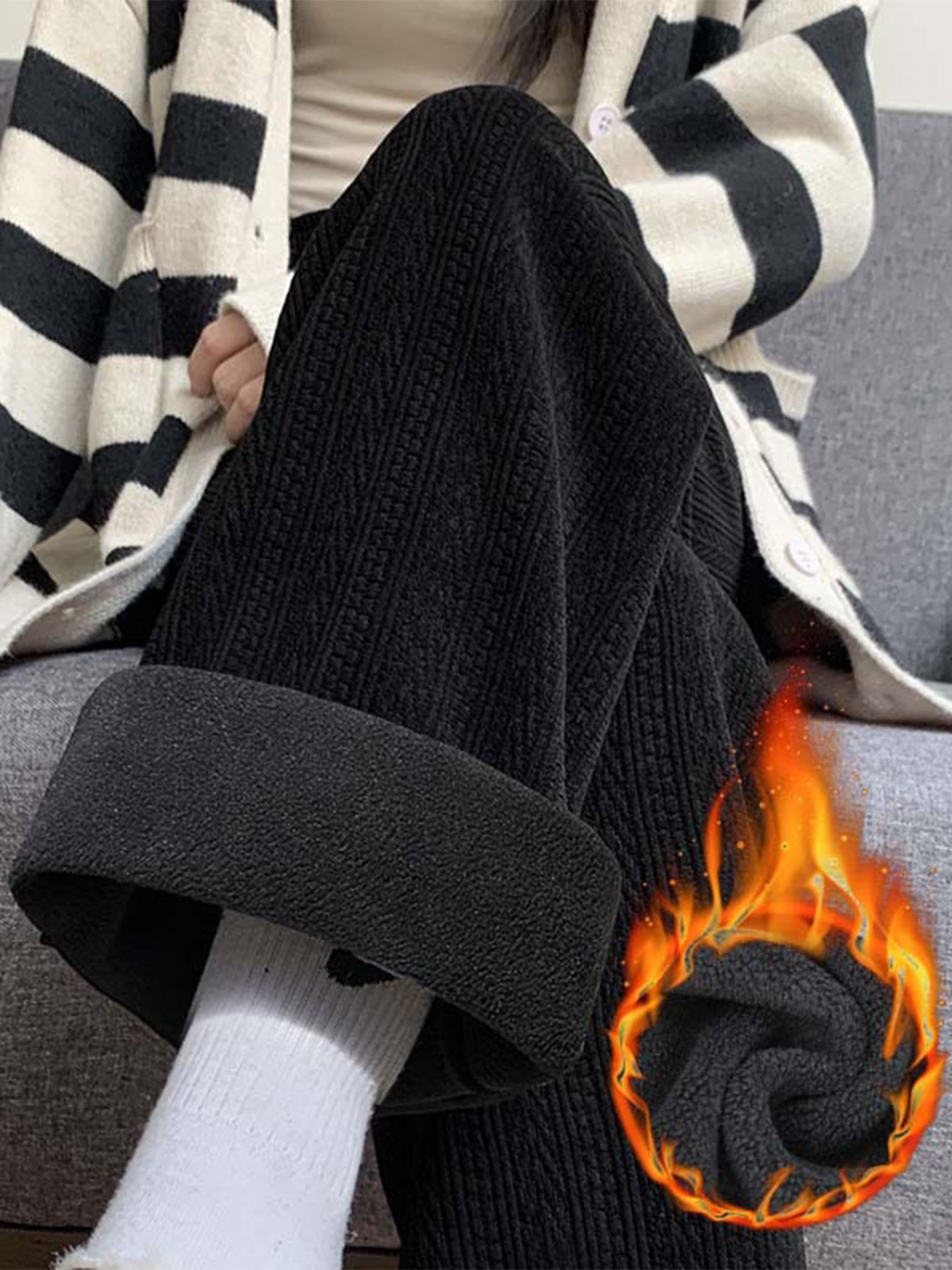 Casual Loose Fluff/Granular Fleece Fabric Plain Pants justfashionnow