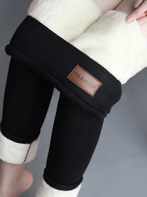 Plain Knitted Casual Fleece Leggings