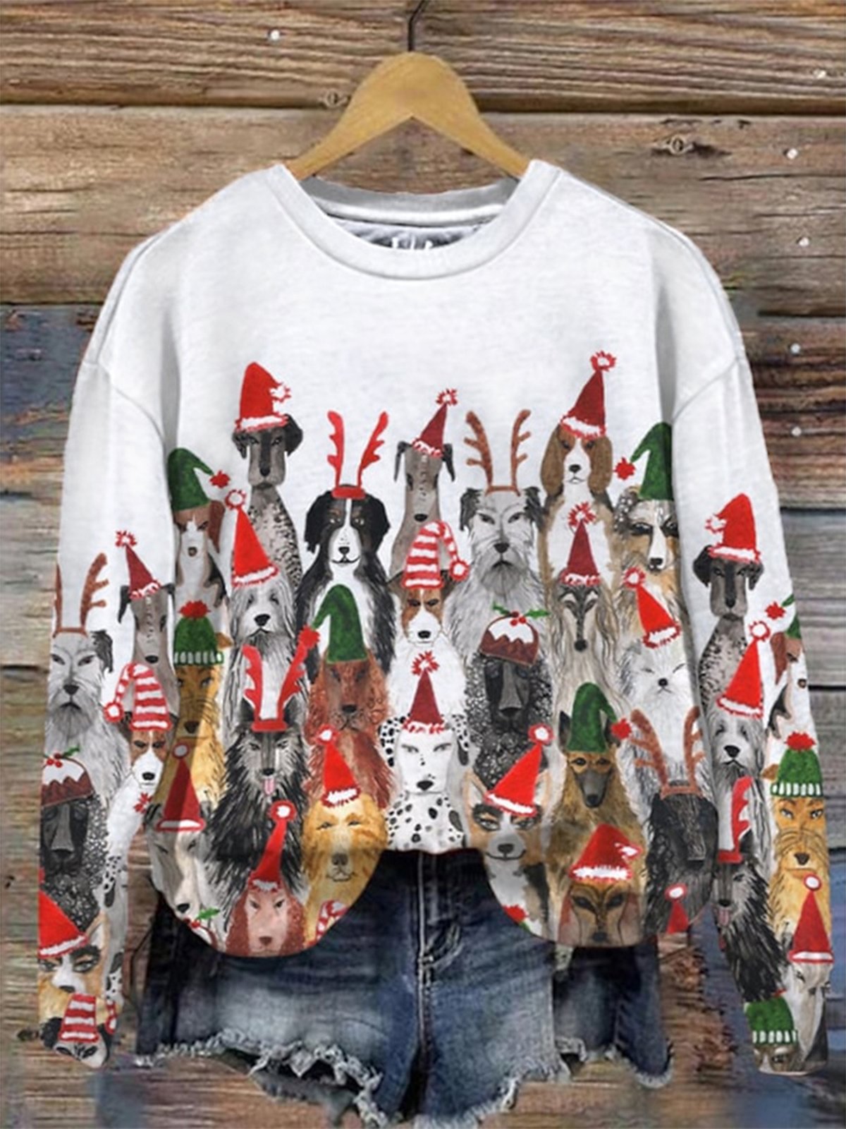 Loose Casual Dog Christmas Crew Neck Sweatshirt justfashionnow