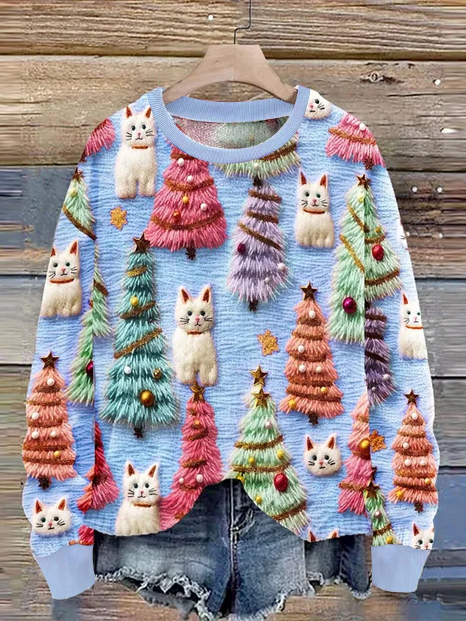 3D Digital Print Casual Cat Loose Sweatshirt