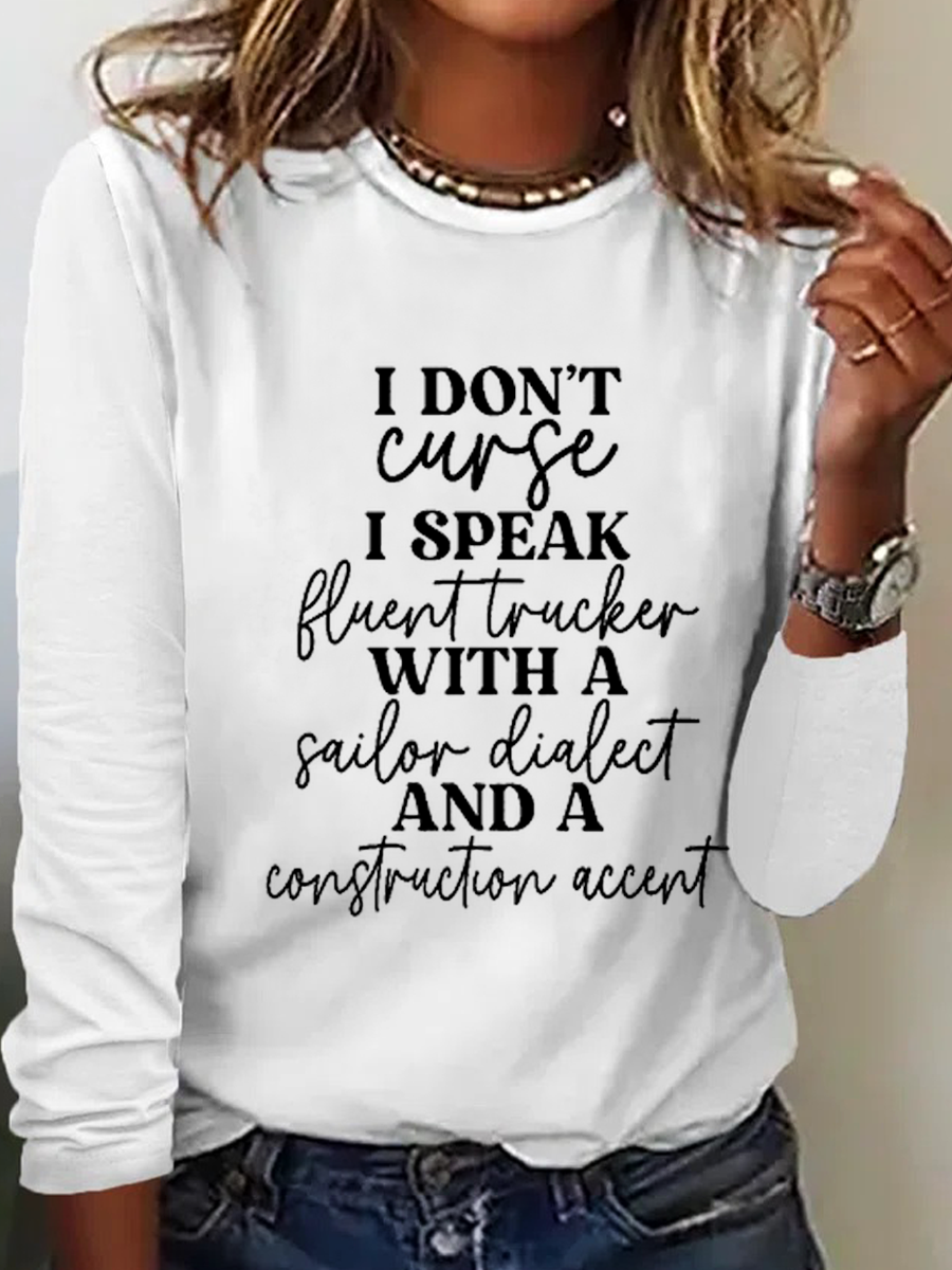 Women Text Letters Long Sleeve Blouse Spring/Fall Crew Neck Daily Casual Top