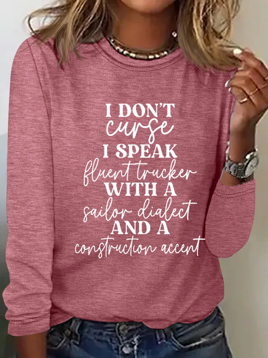 Women Text Letters Long Sleeve Blouse Spring/Fall Crew Neck Daily Casual Top