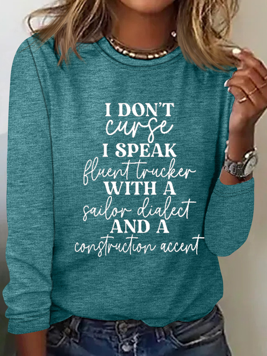 Women Text Letters Long Sleeve Blouse Spring/Fall Crew Neck Daily Casual Top