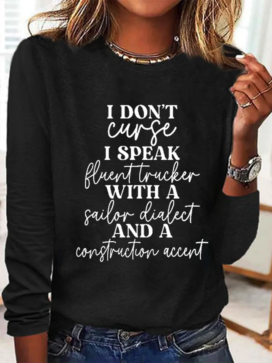 Women Text Letters Long Sleeve Blouse Spring/Fall Crew Neck Daily Casual Top