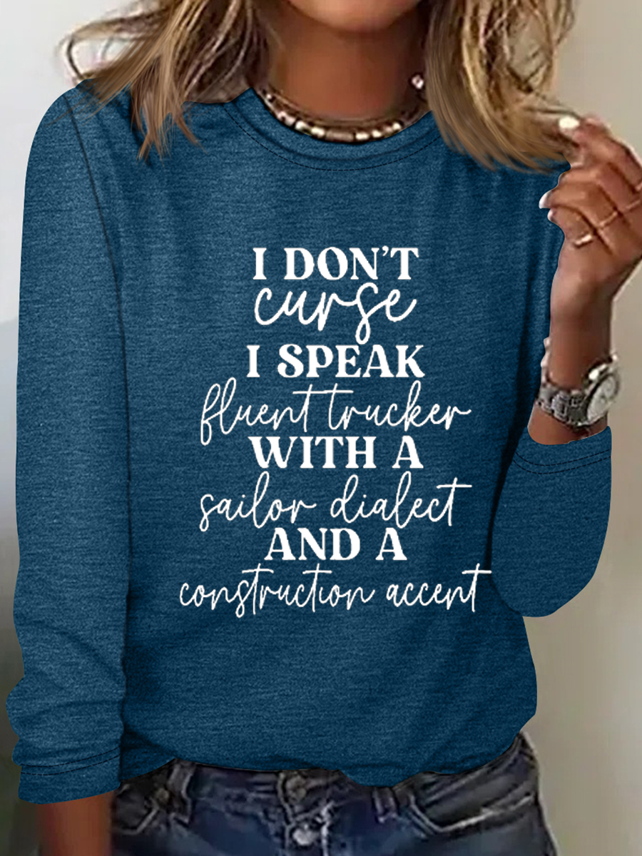 Women Text Letters Long Sleeve Blouse Spring/Fall Crew Neck Daily Casual Top