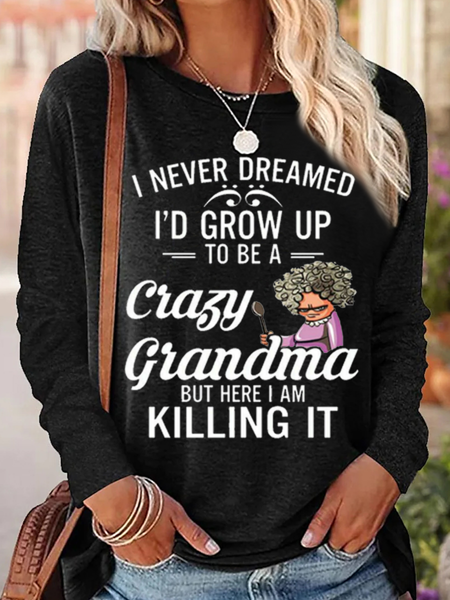 Women's Text Letters Long Sleeve Blouse_ Spring/Fall Crew Neck Daily Casual Top