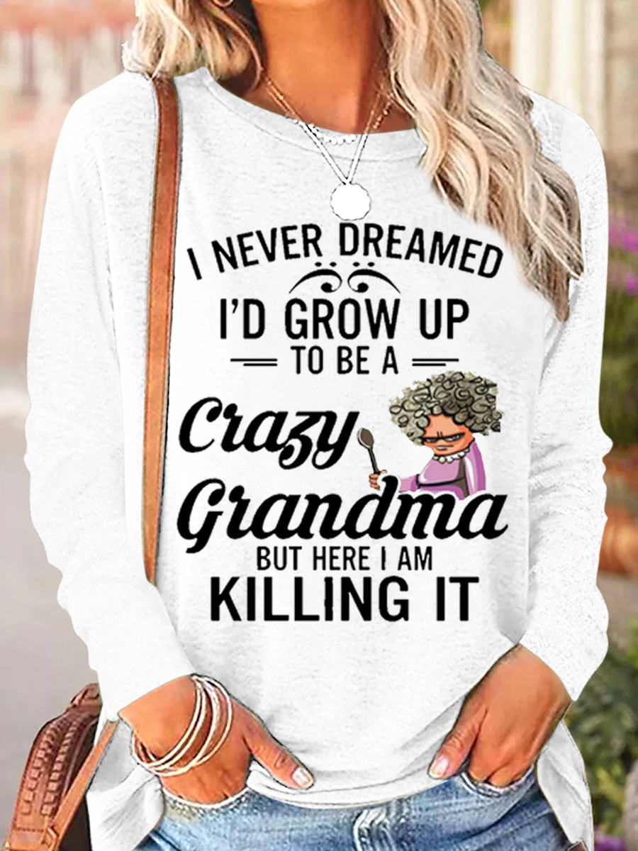 Women's Text Letters Long Sleeve Blouse_ Spring/Fall Crew Neck Daily Casual Top