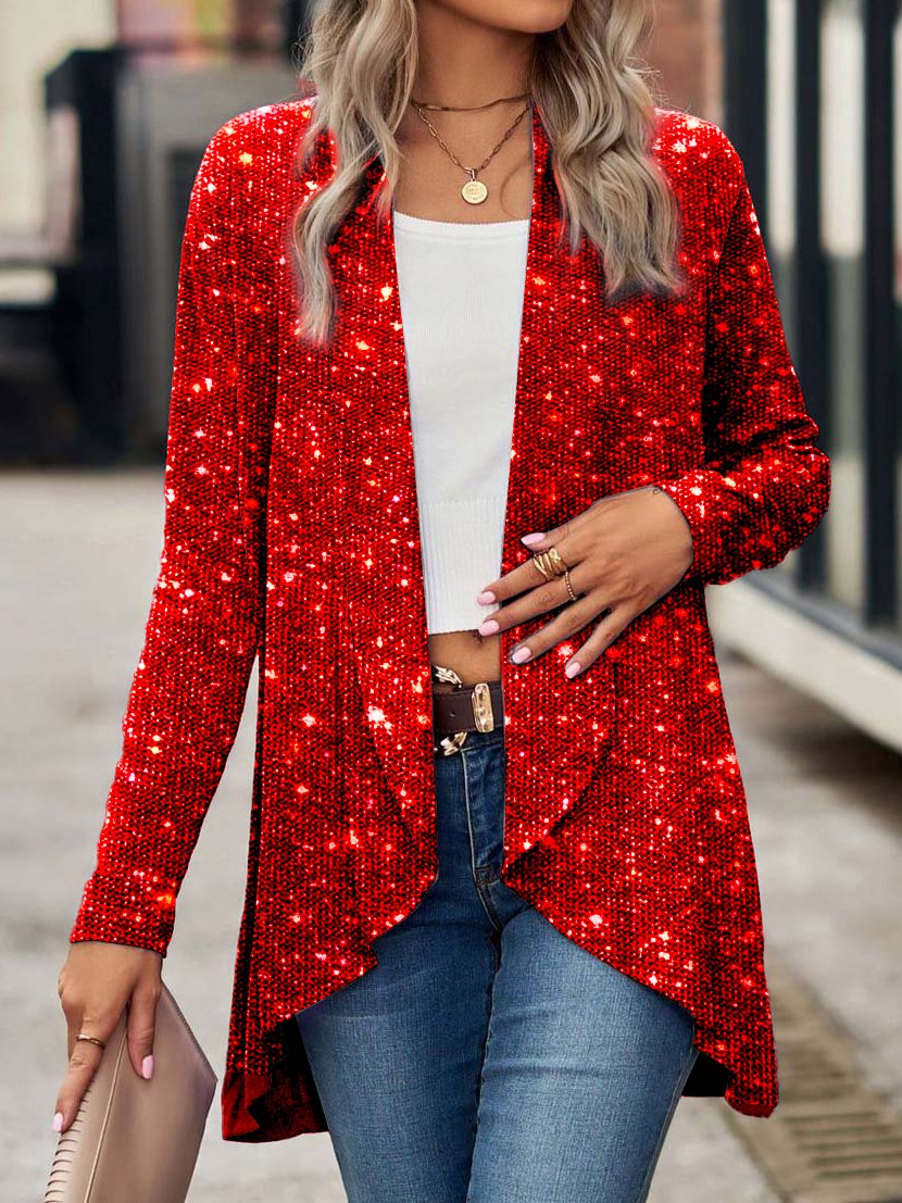 Wrap Casual Sparkle Sequin Glitter Cardigan justfashionnow