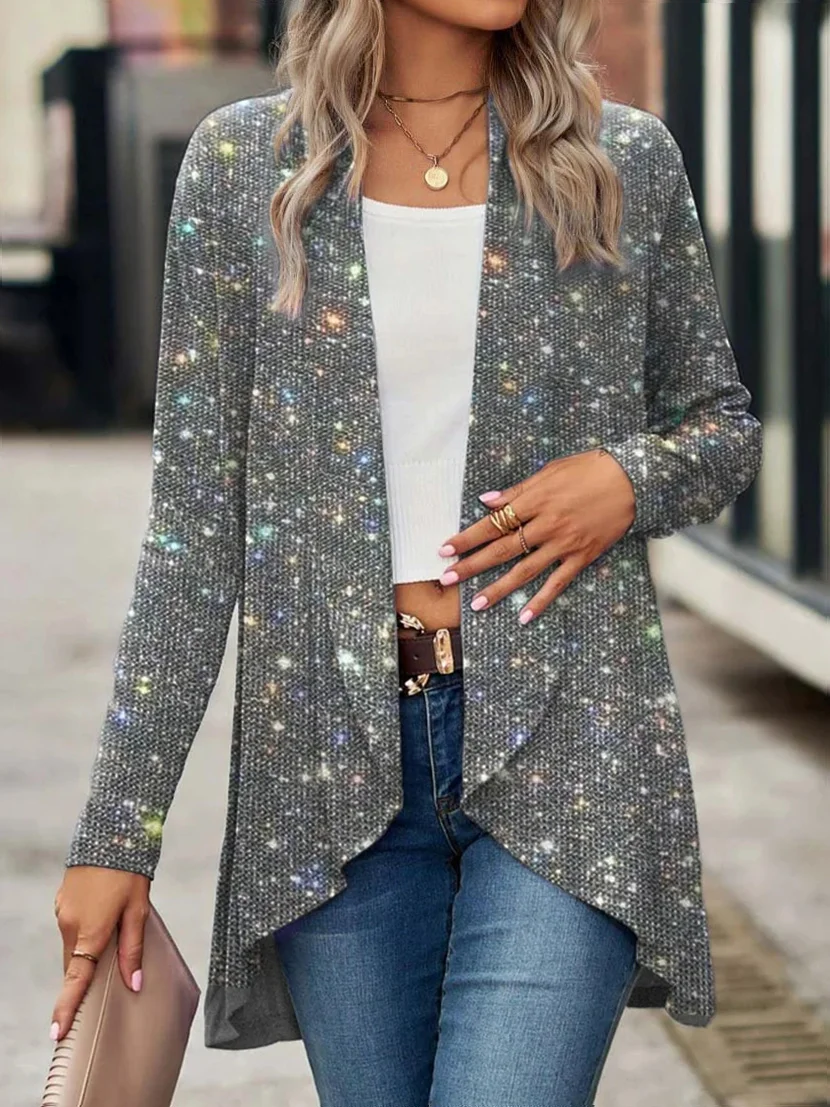 Wrap Casual Sparkle Sequin Glitter Cardigan