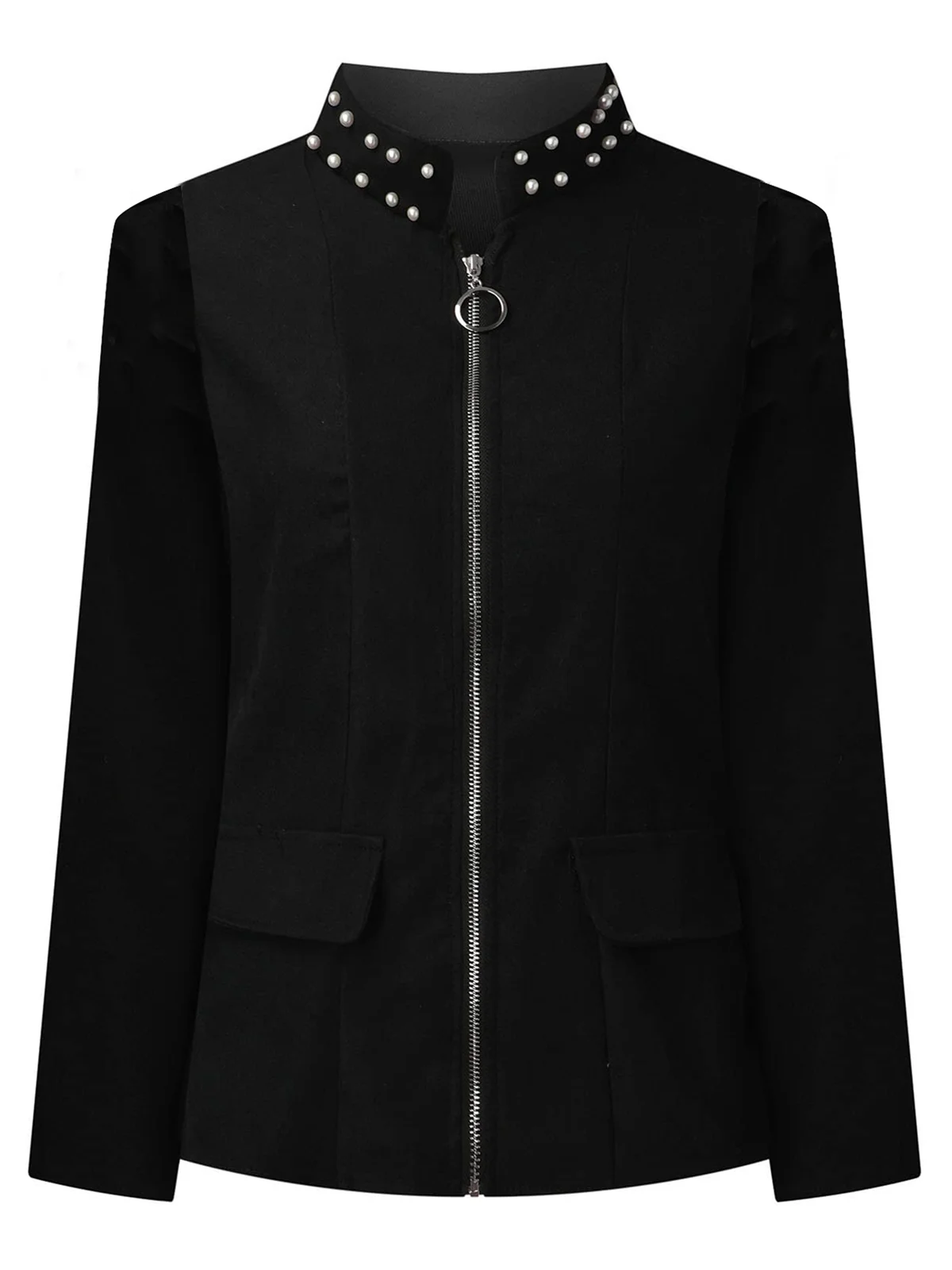 Casual Stand Collar Plain Beaded Jacket